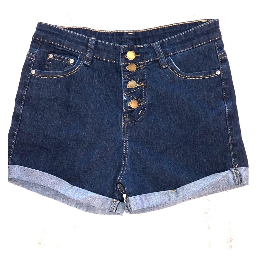 High Waisted Denim Shorts - Dark Washed